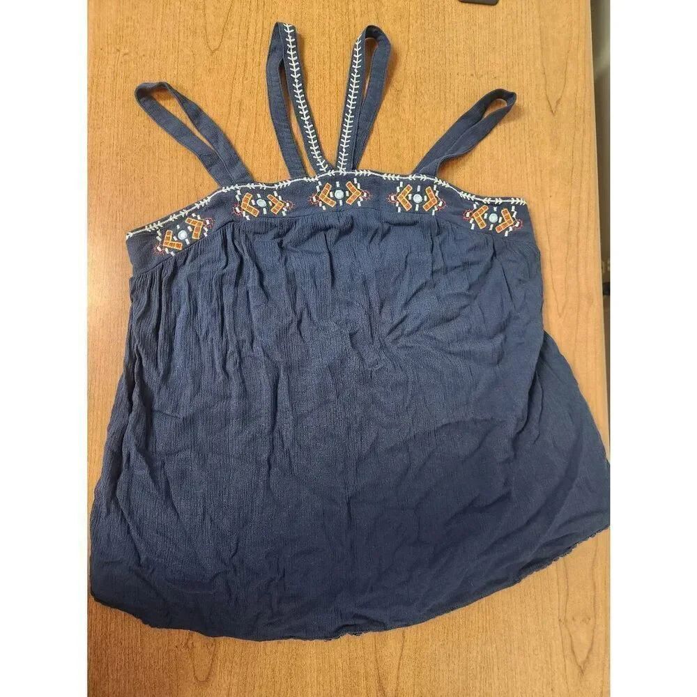 Xhilaration Blue halter tank with embroidered details size L